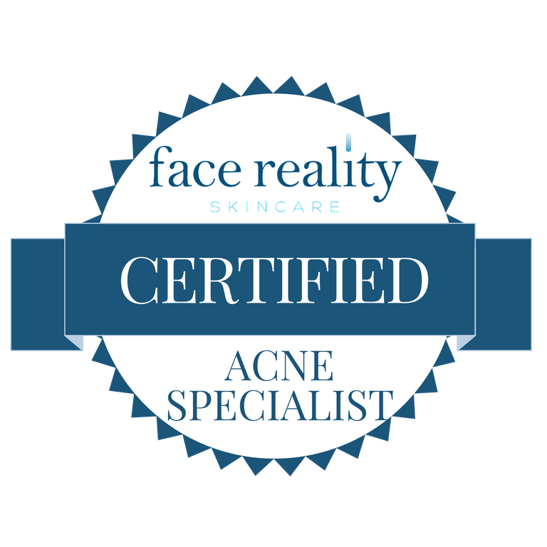 face reality skincare, certified acne specialist badge